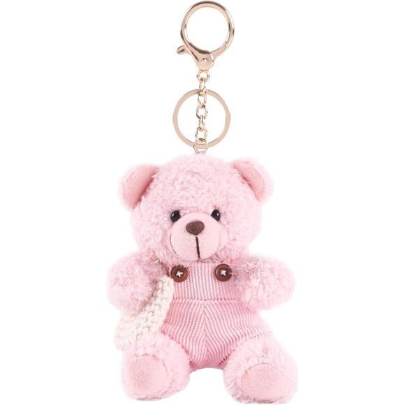 Pink Plush Teddy Bear Bag Charm Keychain for Backpack Purse Gifts - Picture 1 of 6